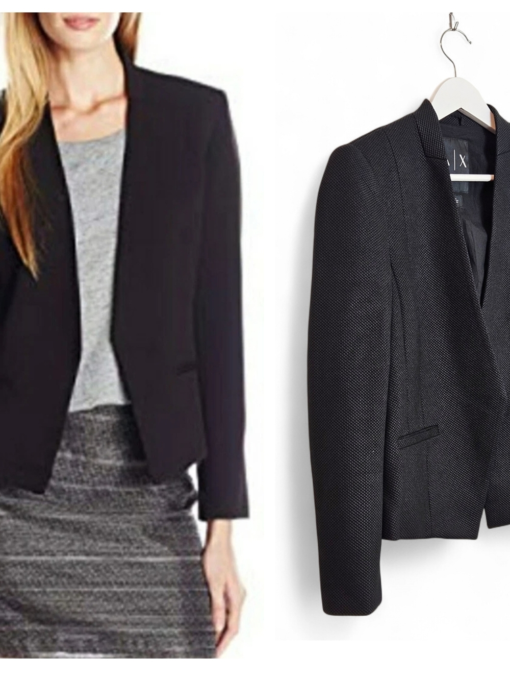 Armani Exchange Asymmetric Open Front Blazer Size 0 Structured Black